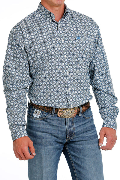 Cinch Men's Blue Geometric Print Button Down Western Shirt