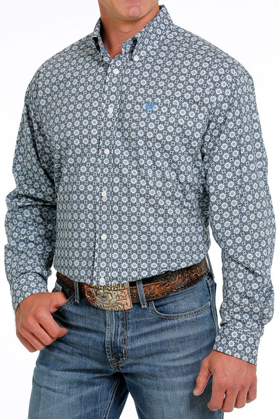 Cinch Men's Blue Geometric Print Button Down Western Shirt