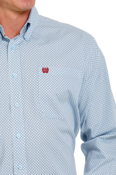 Cinch Men's Light Blue Geometric Button Down Western Shirt