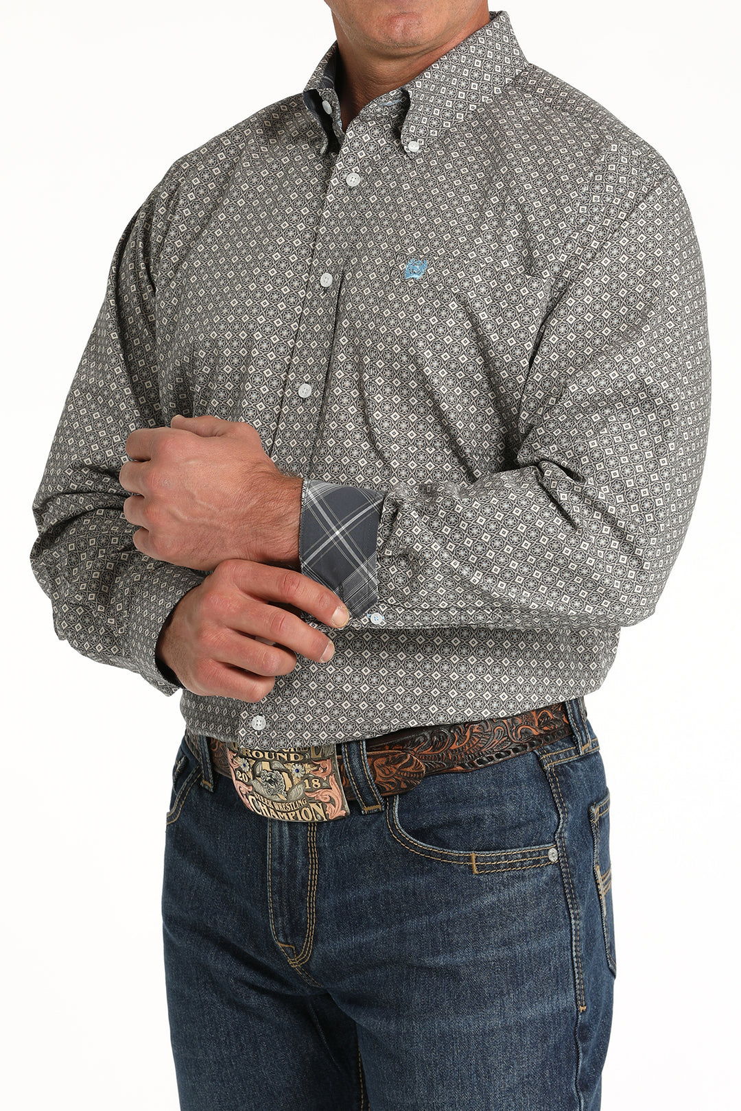 Cinch Men's Blue Medallion Print Button Down Shirt