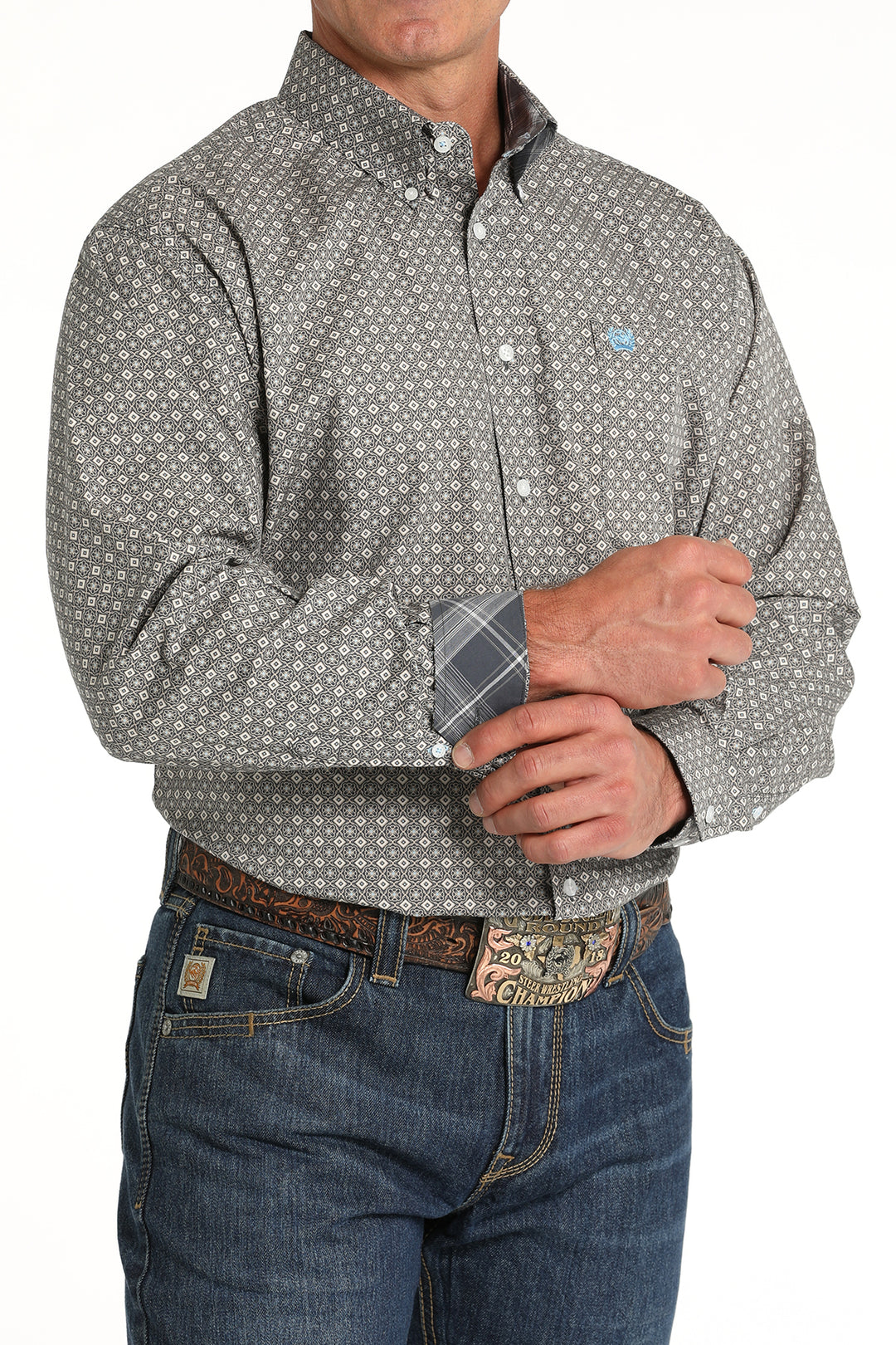 Cinch Men's Blue Medallion Print Button Down Shirt