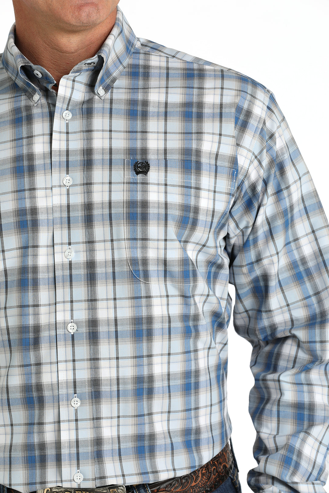 Cinch Men's White and Blue Plaid Button Down Shirt