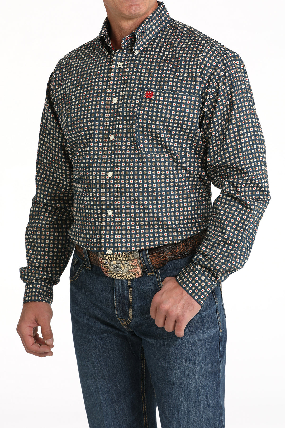 Cinch Men's Navy Stretch Medallion Print Button Down Shirt