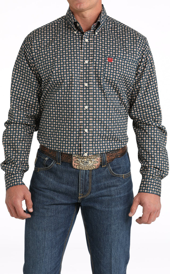 Cinch Men's Navy Stretch Medallion Print Button Down Shirt