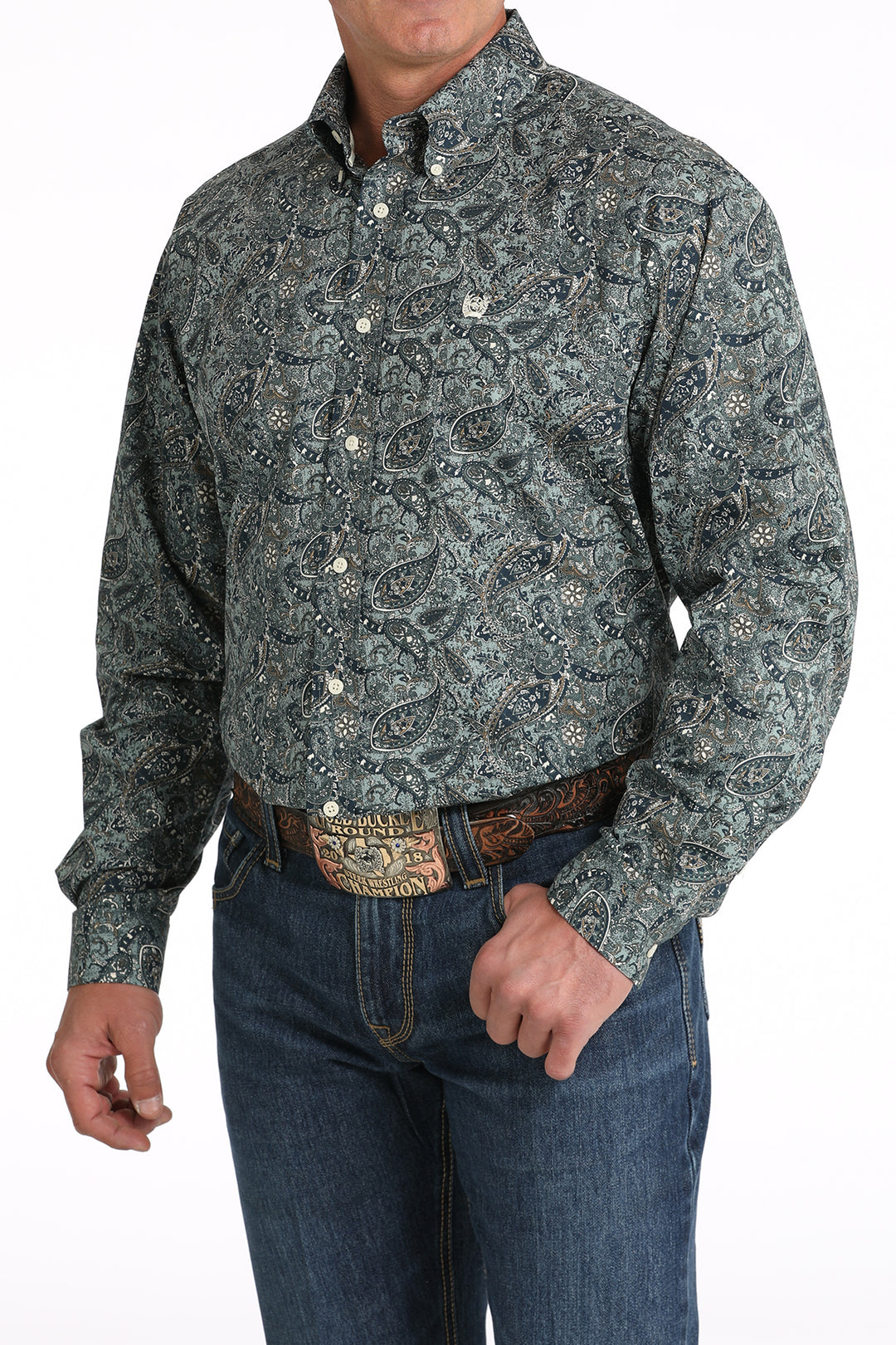 Cinch Men's Green Stretch Paisley Button Down Shirt