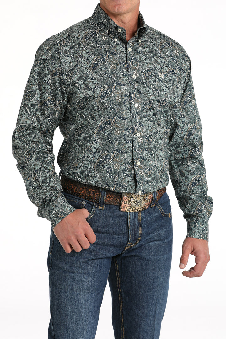 Cinch Men's Green Stretch Paisley Button Down Shirt