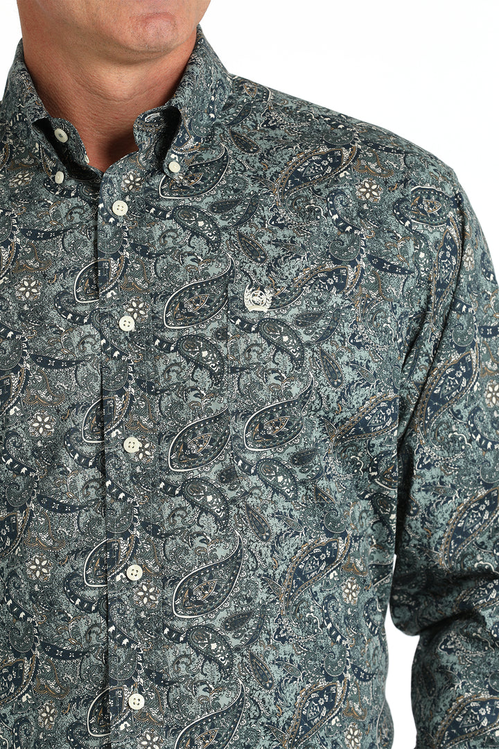 Cinch Men's Green Stretch Paisley Button Down Shirt