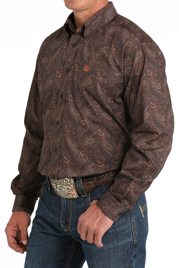 Cinch Men's Brown Paisley Print Button Down Shirt