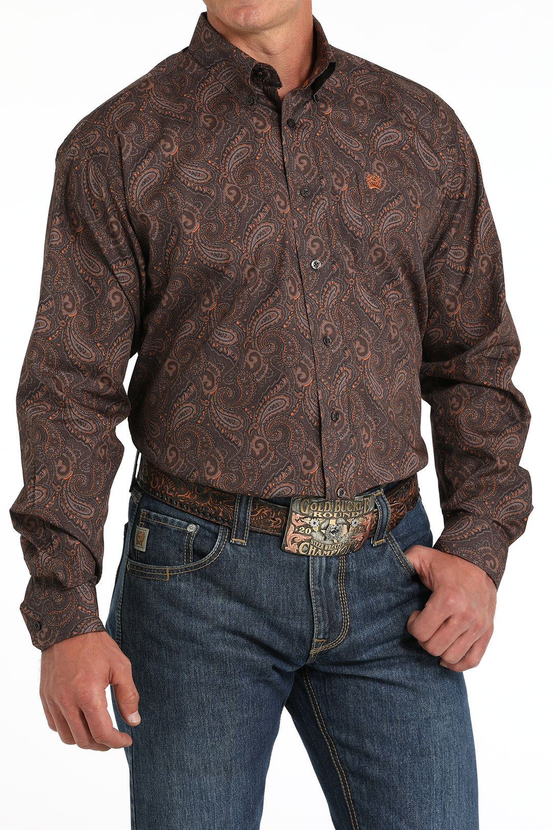 Cinch Men's Brown Paisley Print Button Down Shirt