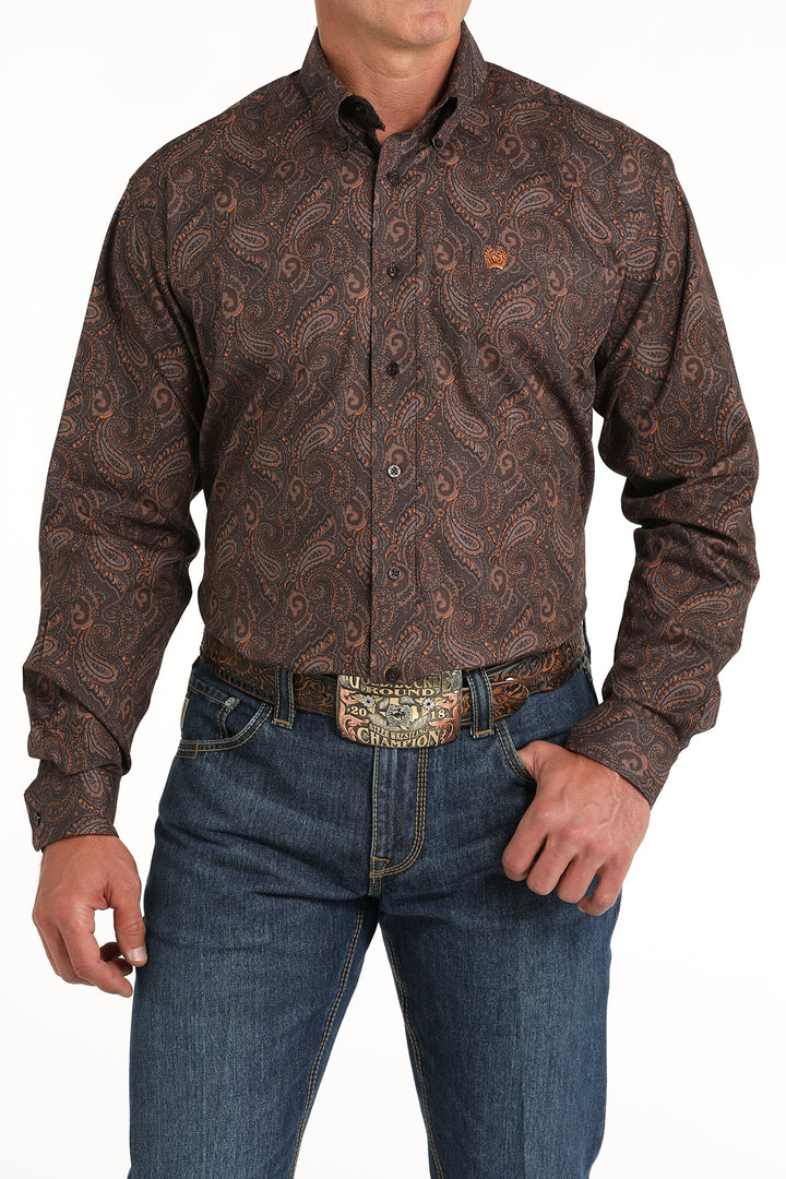 Cinch Men's Brown Paisley Print Button Down Shirt