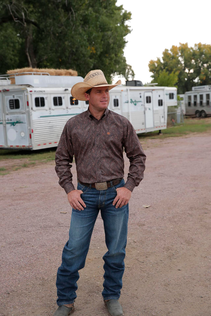 Cinch Men's Brown Paisley Print Button Down Shirt