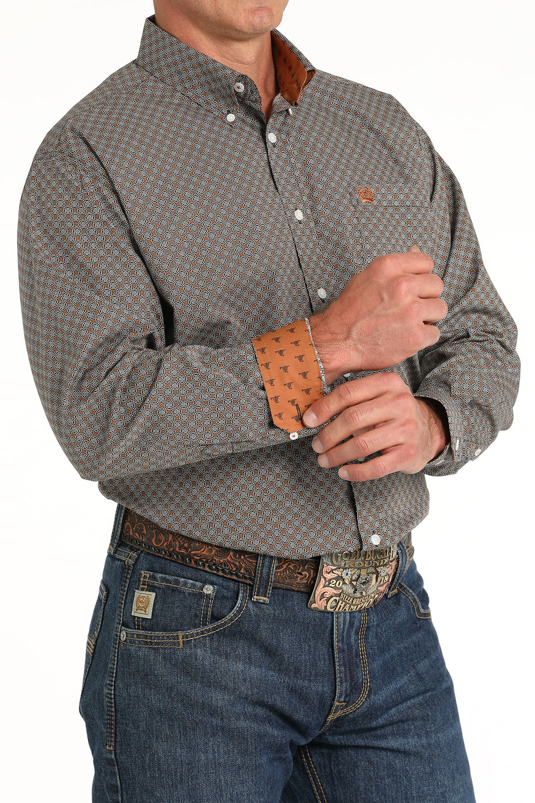 Cinch Men's Brown Geometric Button Down Shirt