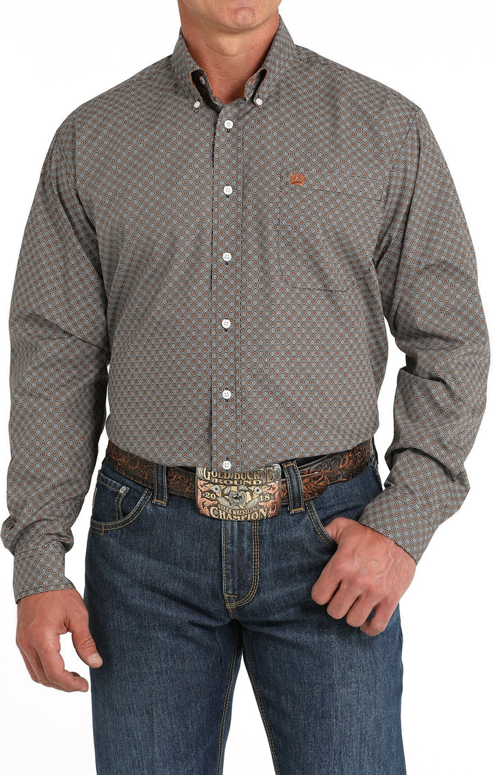 Cinch Men's Brown Geometric Button Down Shirt