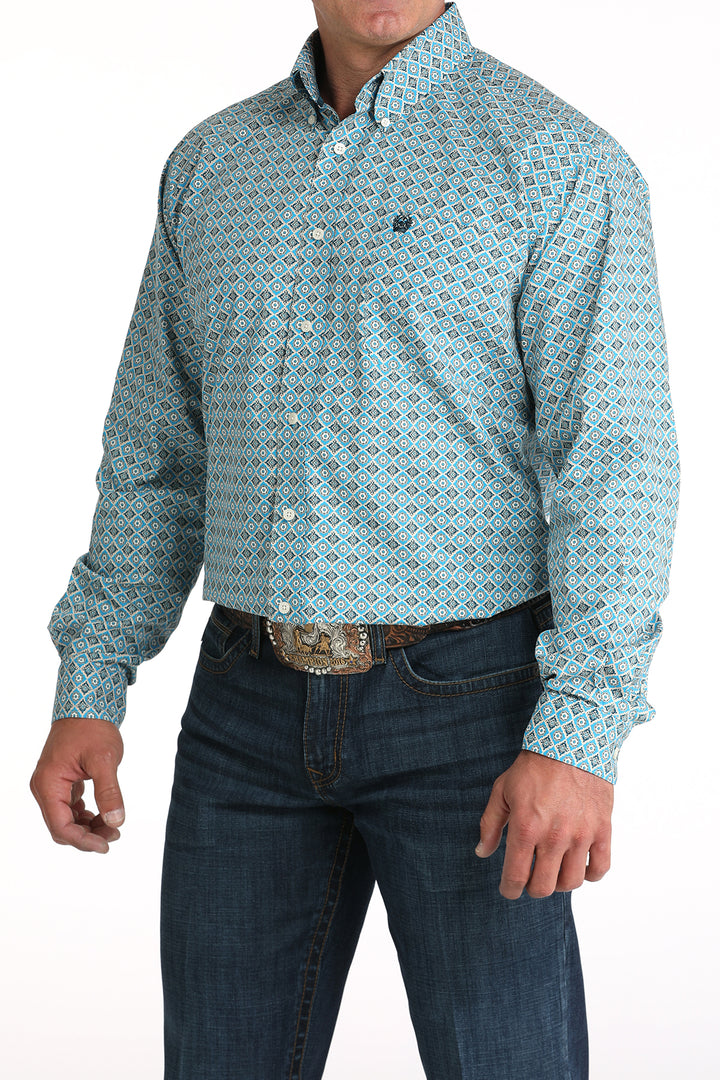 Cinch Men's Blue Geometric Print Button Down Shirt