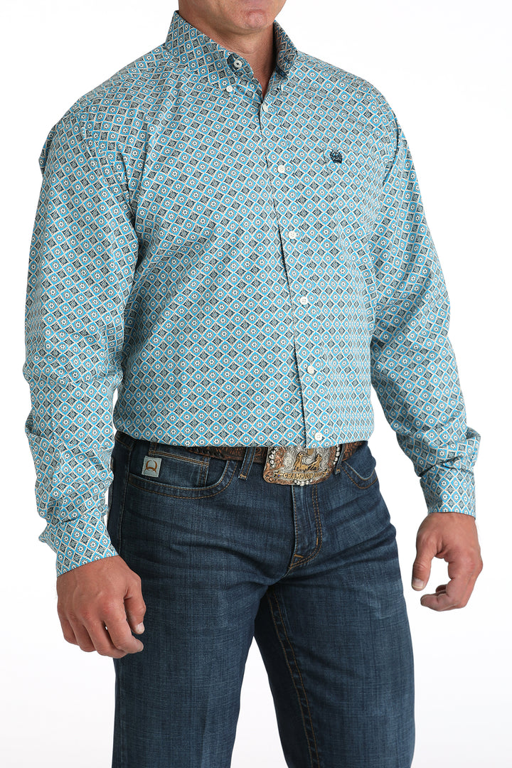 Cinch Men's Blue Geometric Print Button Down Shirt