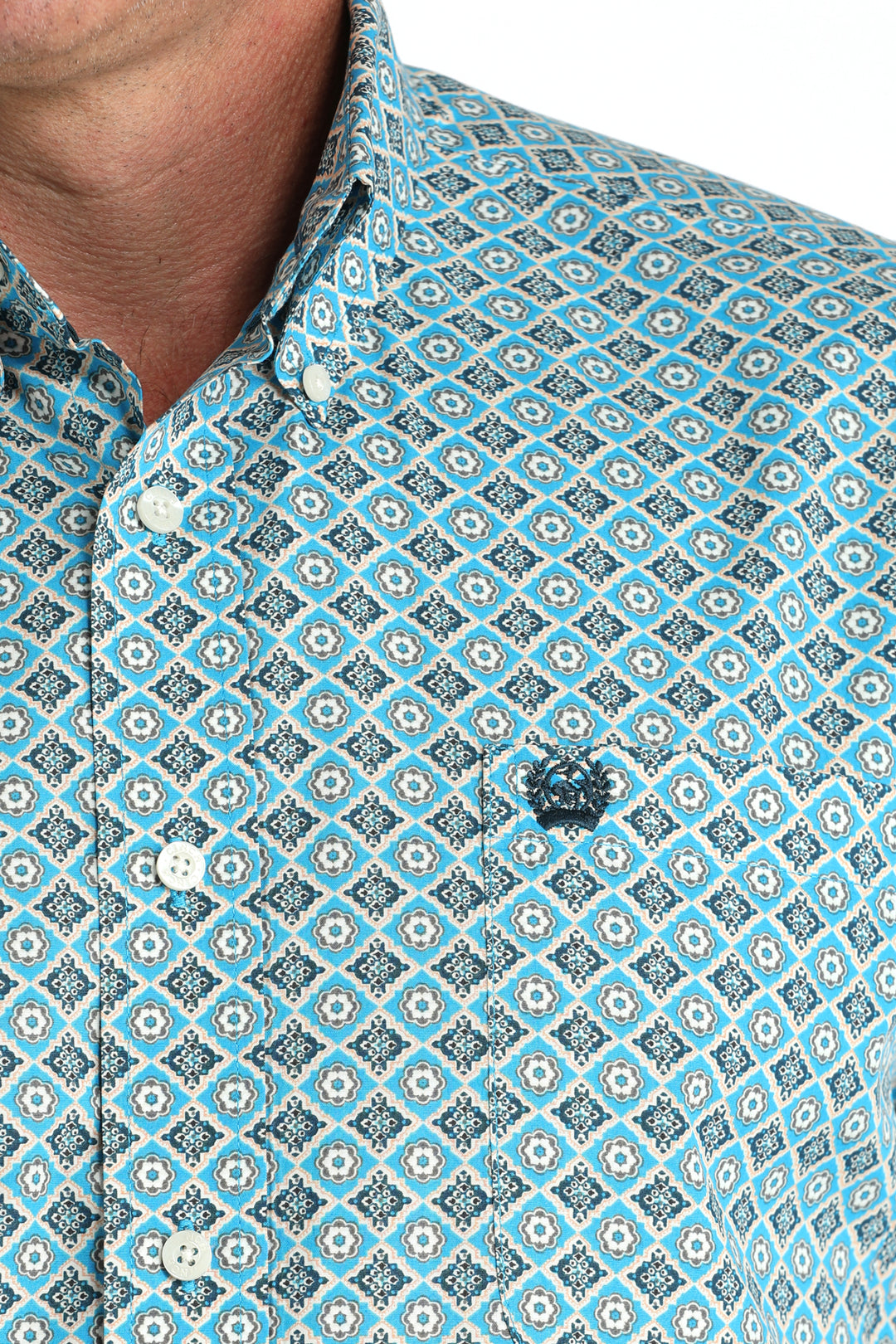 Cinch Men's Blue Geometric Print Button Down Shirt