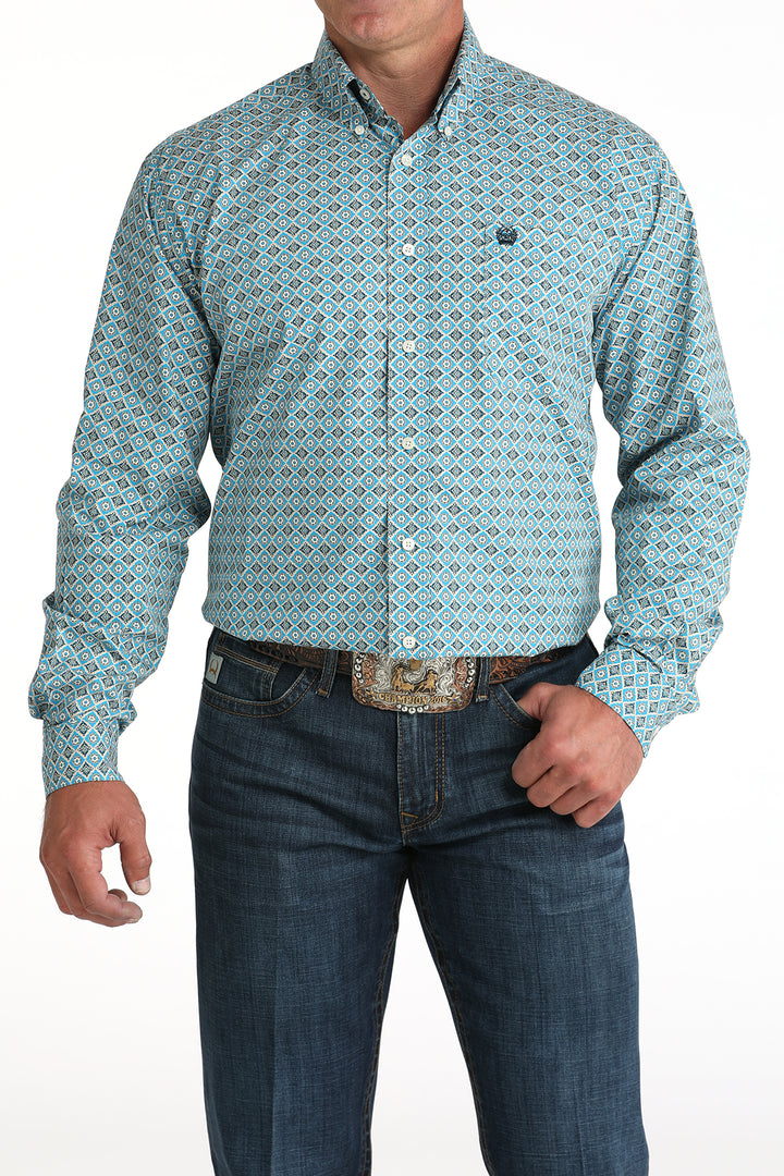 Cinch Men's Blue Geometric Print Button Down Shirt