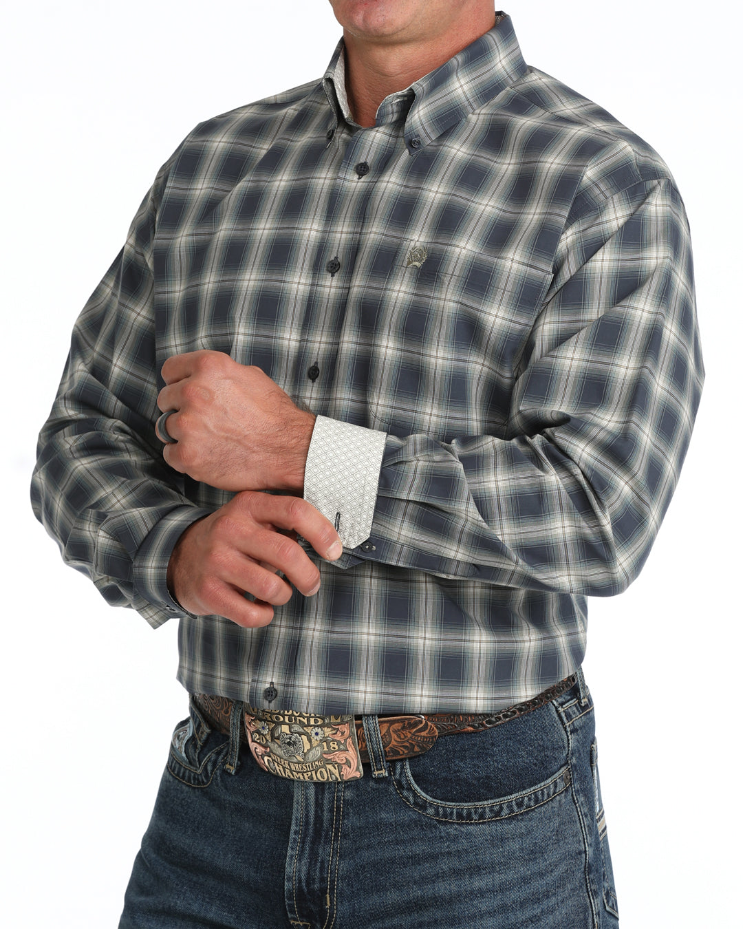 Cinch Men's Navy Plain Long Sleeve Button Down Shirt