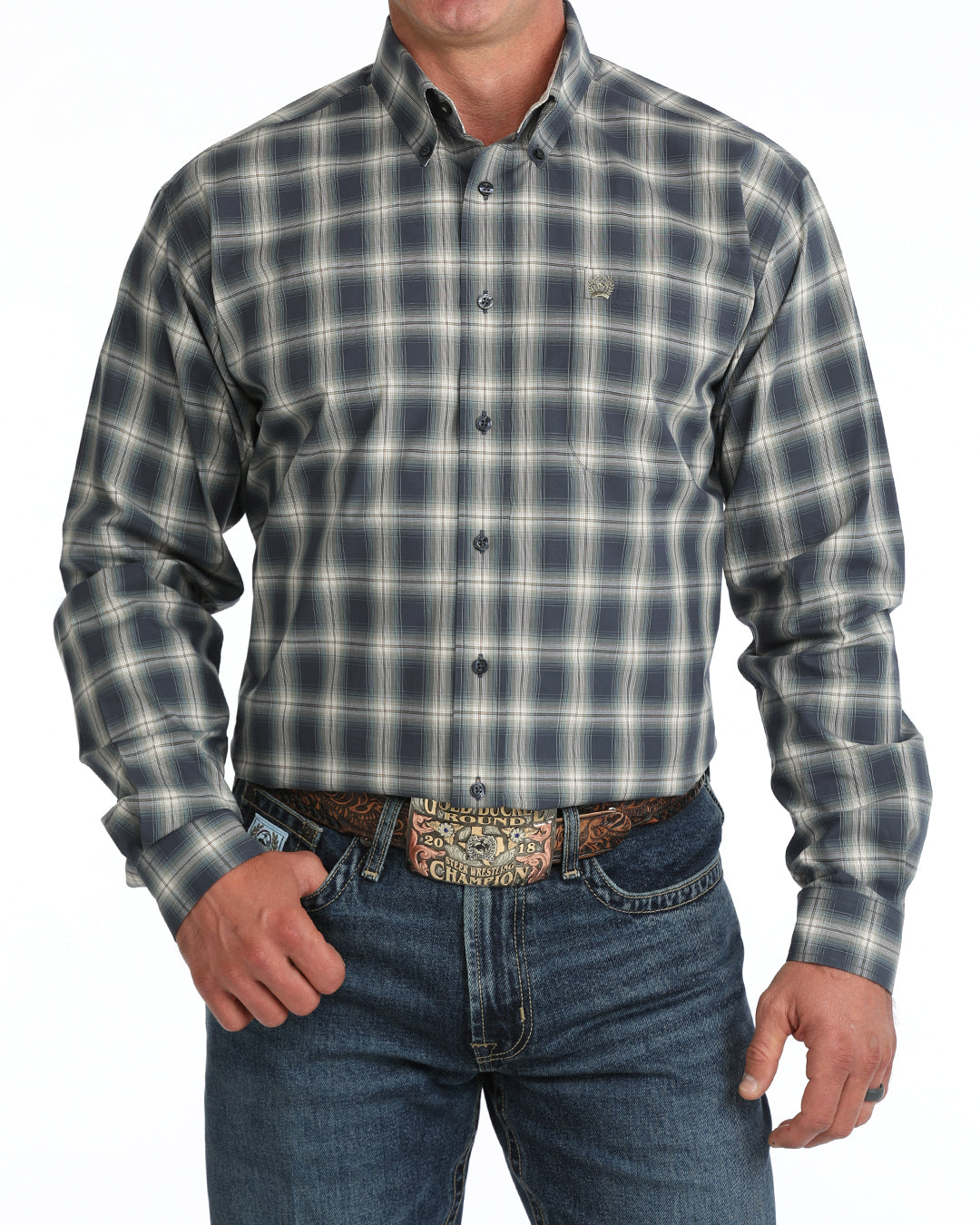 Cinch Men's Navy Plain Long Sleeve Button Down Shirt