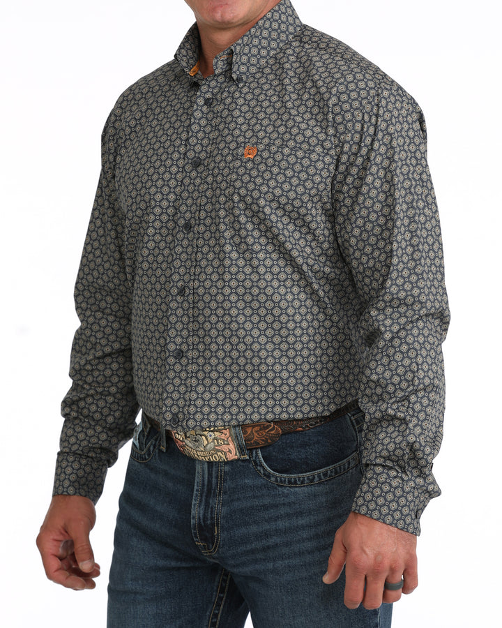 Cinch Men's Navy Geometric Print Long Sleeve Button Down Shirt