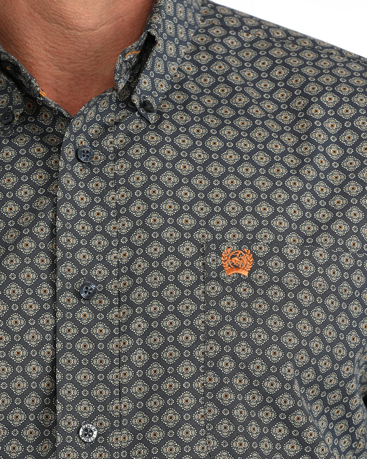 Cinch Men's Navy Geometric Print Long Sleeve Button Down Shirt