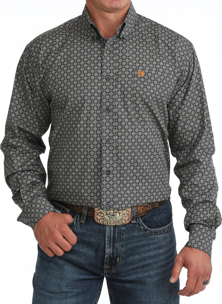 Cinch Men's Navy Geometric Print Long Sleeve Button Down Shirt