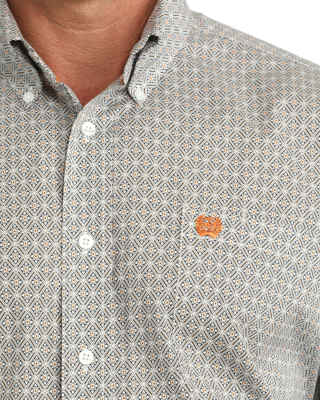 Cinch Men's White Geometric Stretch Long Sleeve Button Down Shirt