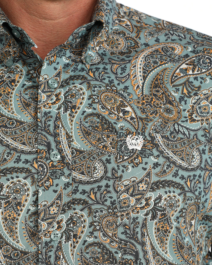 Cinch Men's Blue Paisley Print Long Sleeve Button Down Shirt