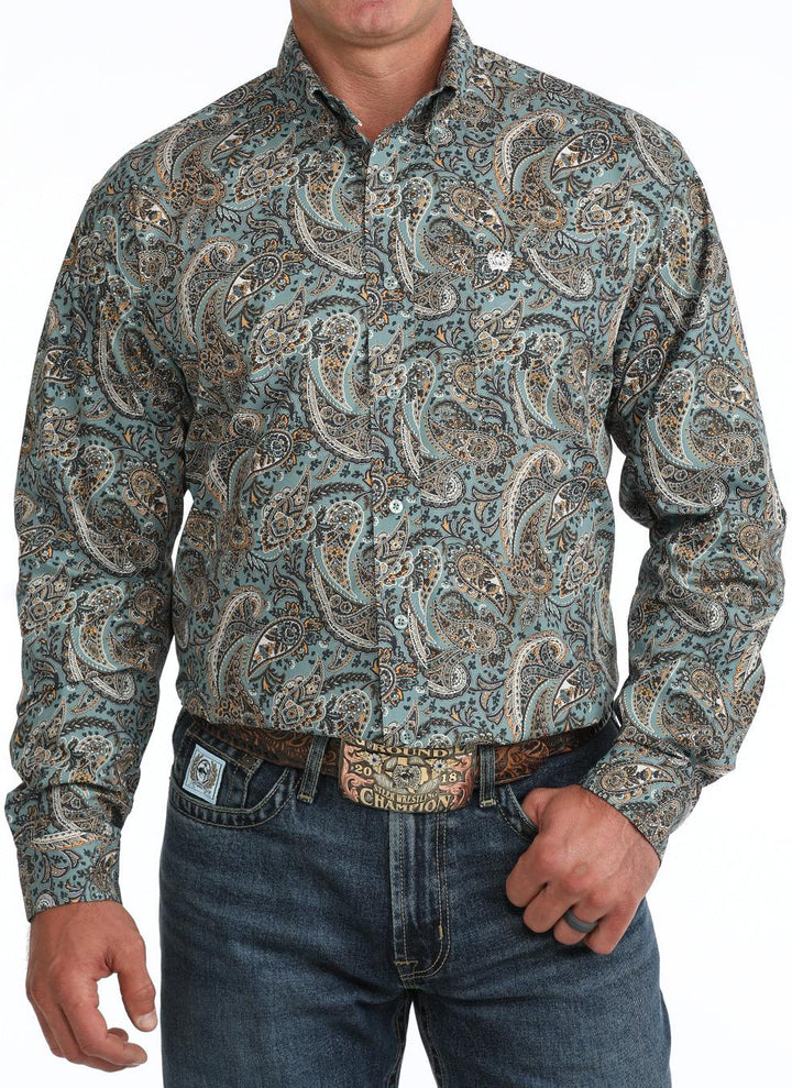Cinch Men's Blue Paisley Print Long Sleeve Button Down Shirt