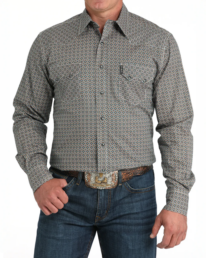 Cinch Men's Gray Geometric Snap Down Shirt