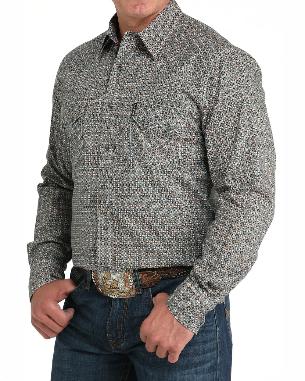 Cinch Men's Gray Geometric Snap Down Shirt