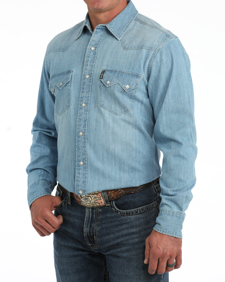Cinch Men's Light Stonewash Denim Snap Shirt