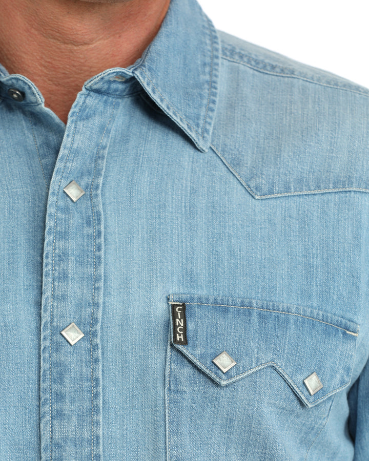 Cinch Men's Light Stonewash Denim Snap Shirt