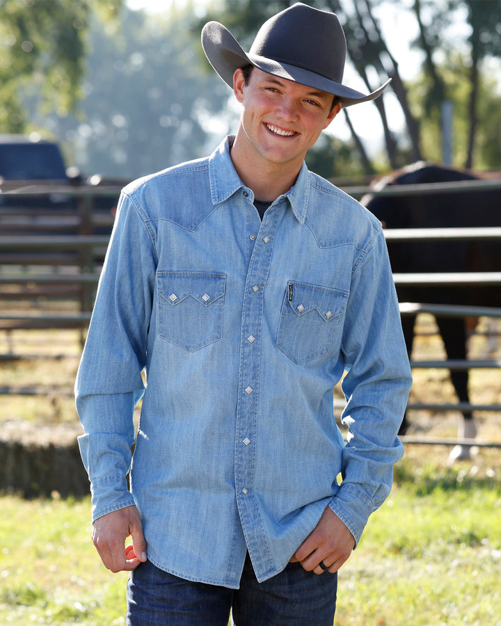 Cinch Men's Light Stonewash Denim Snap Shirt