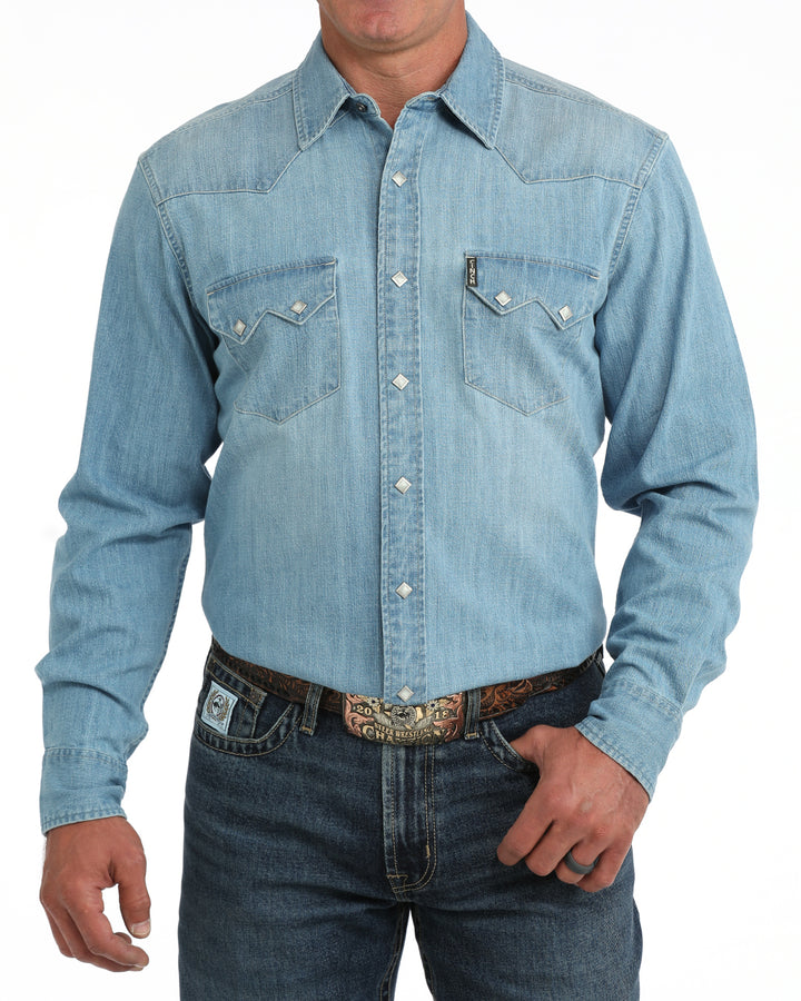 Cinch Men's Light Stonewash Denim Snap Shirt