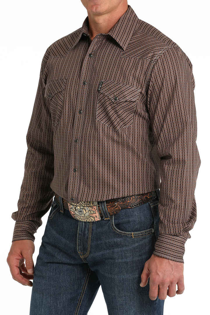 Cinch Men's Brown Geometric Button Down Shirt