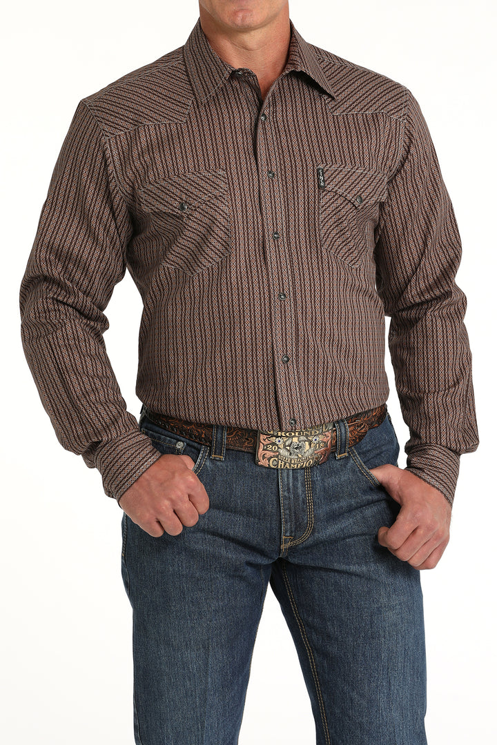 Cinch Men's Brown Geometric Button Down Shirt