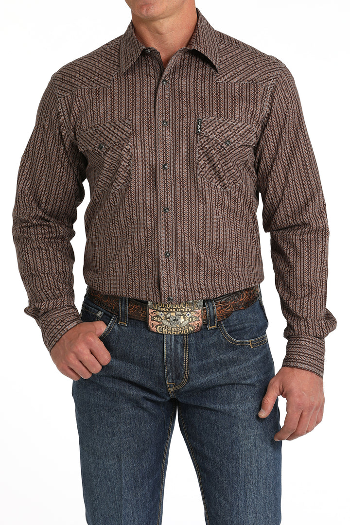 Cinch Men's Brown Geometric Button Down Shirt