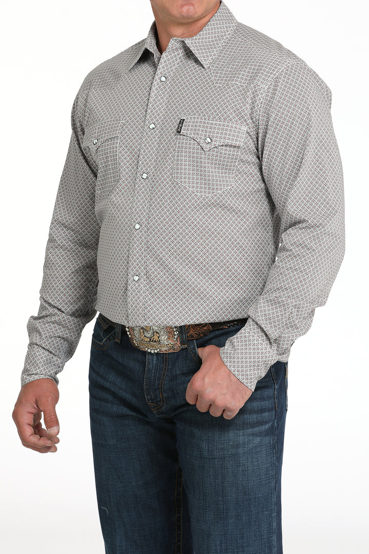 Cinch Men's Gray Geometric Print Modern Snap down Shirt