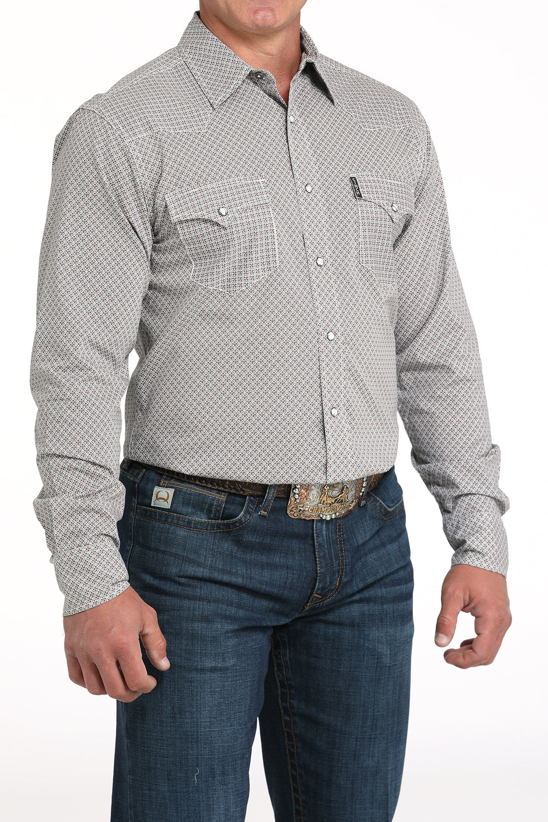 Cinch Men's Gray Geometric Print Modern Snap down Shirt