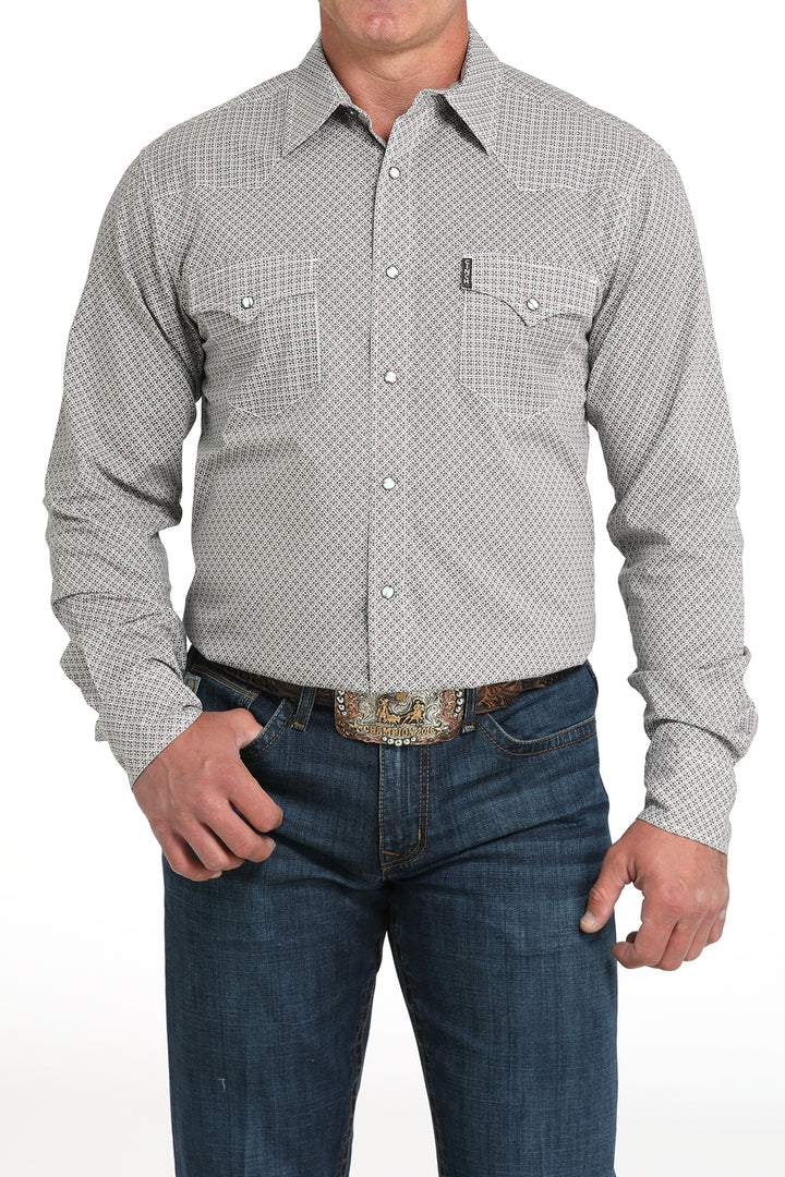 Cinch Men's Gray Geometric Print Modern Snap down Shirt