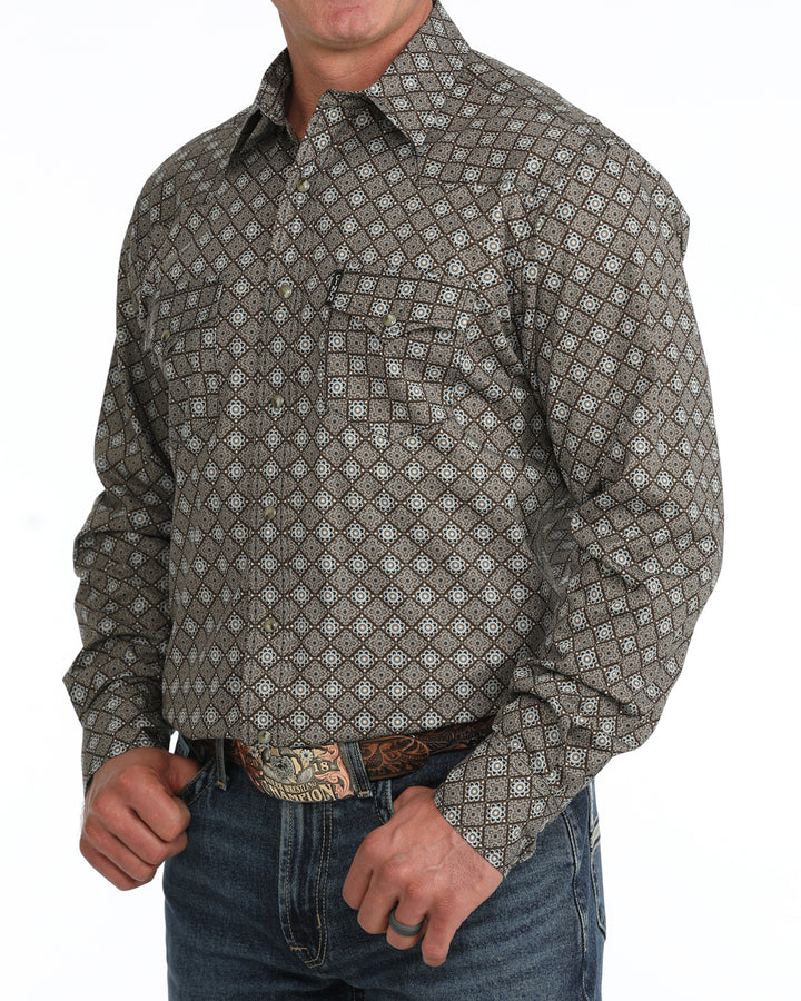 Cinch Men's Brown Printed Modern Fit Snap Shirt