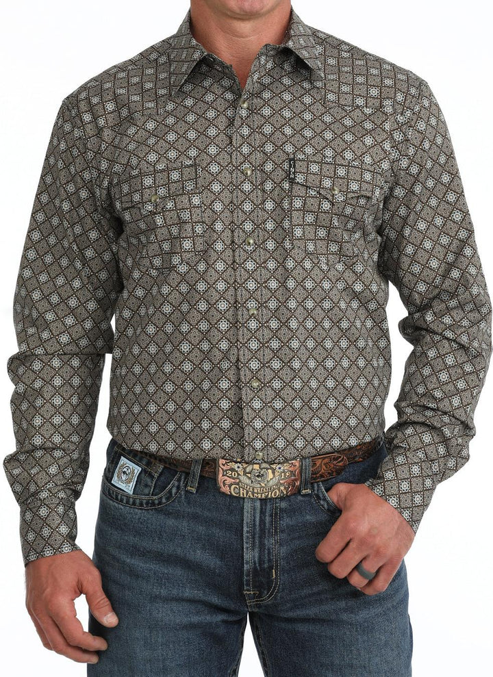 Cinch Men's Brown Printed Modern Fit Snap Shirt