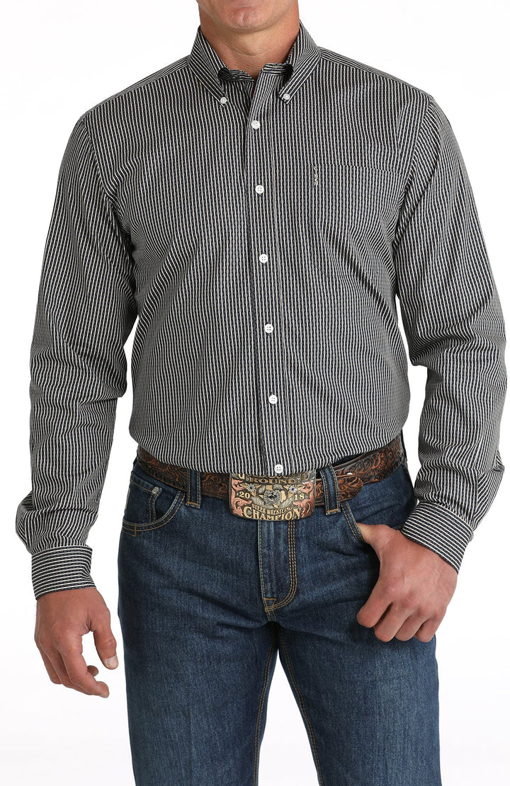 Cinch Men's Black Micro Stripe Modern Fit Button Down Shirt