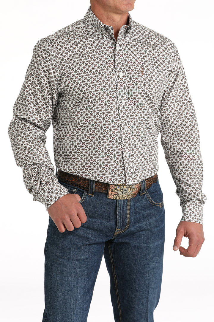 Cinch Men's White Geometric Button Down Shirt