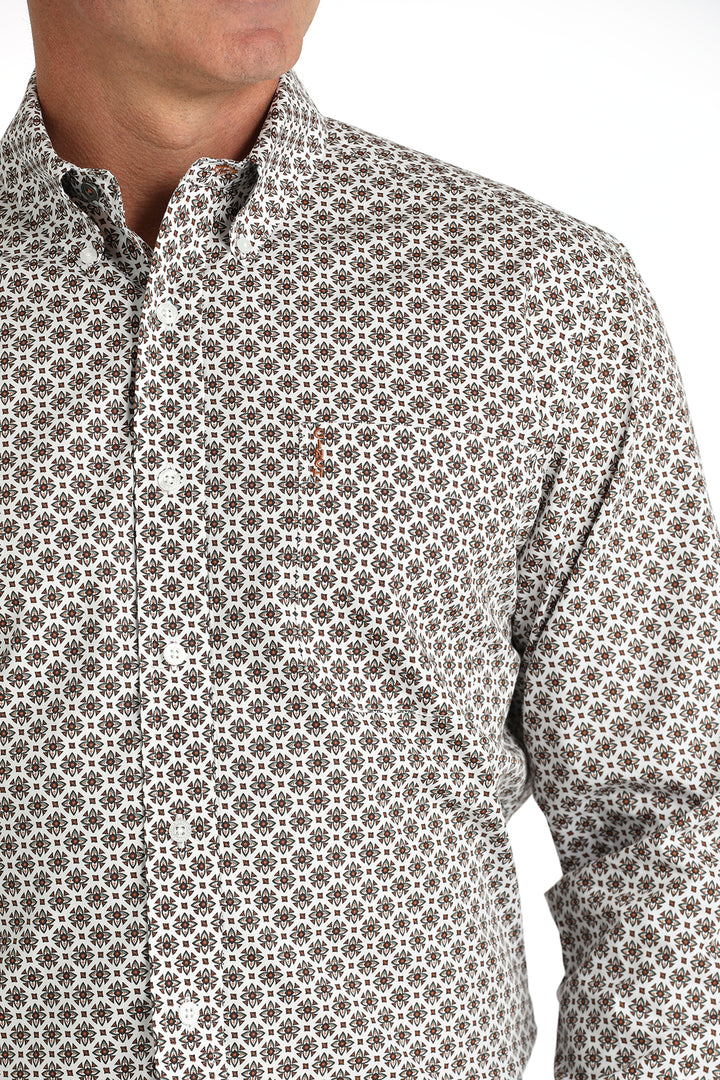 Cinch Men's White Geometric Button Down Shirt