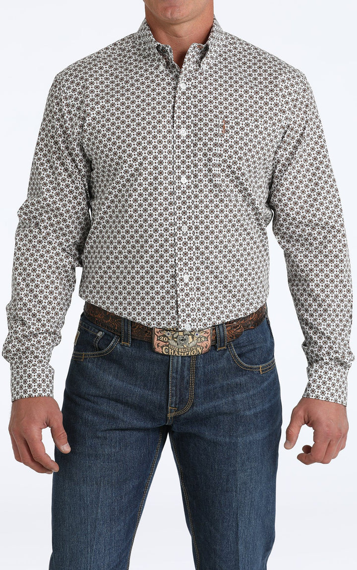 Cinch Men's White Geometric Button Down Shirt