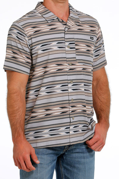 Cinch Men's Grey Stripe Short Sleeve Camp Shirt