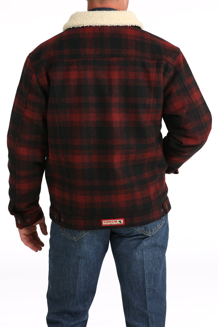 Cinch Men's Red and Black Sherpa Lined Trucker Jacket