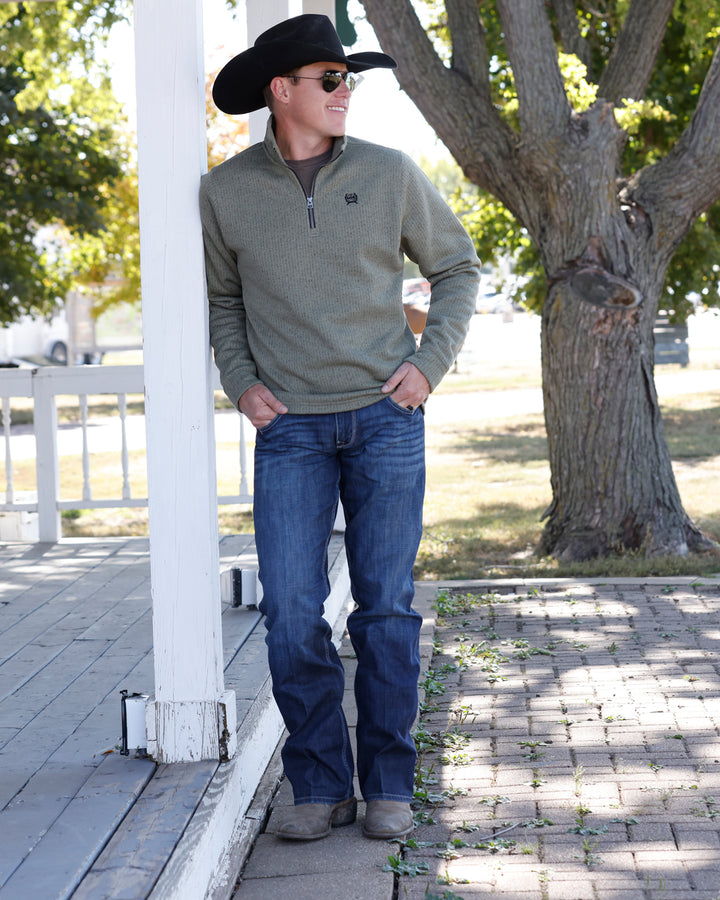 Cinch Men's Olive 1/4 Zip Sweater Knit Pullover